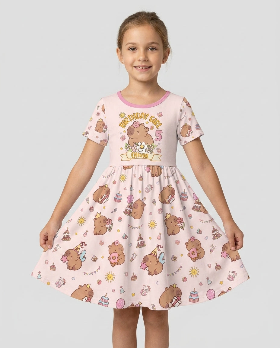 Personalized Capy Birthday Girl Bamboo Twirl Dress