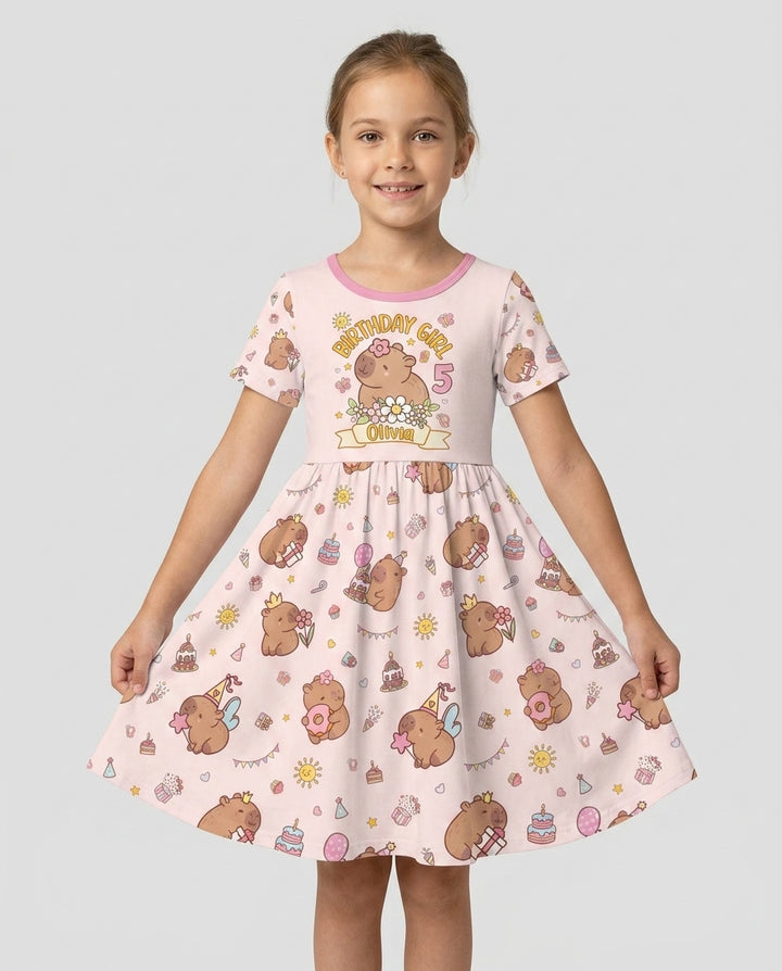 Personalized Capy Birthday Girl Bamboo Twirl Dress