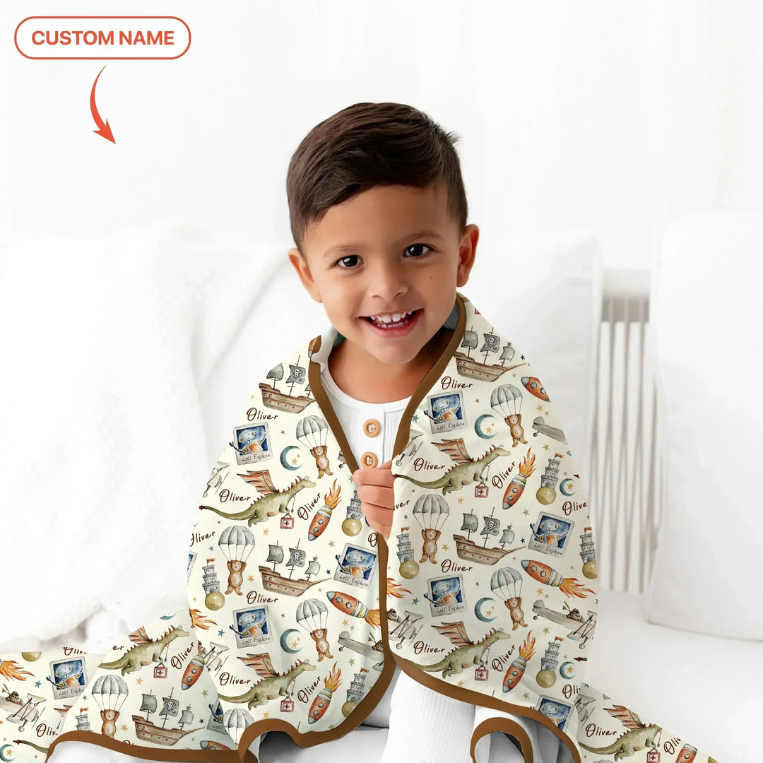 Adventure Dreams Custom Name Bamboo Blanket