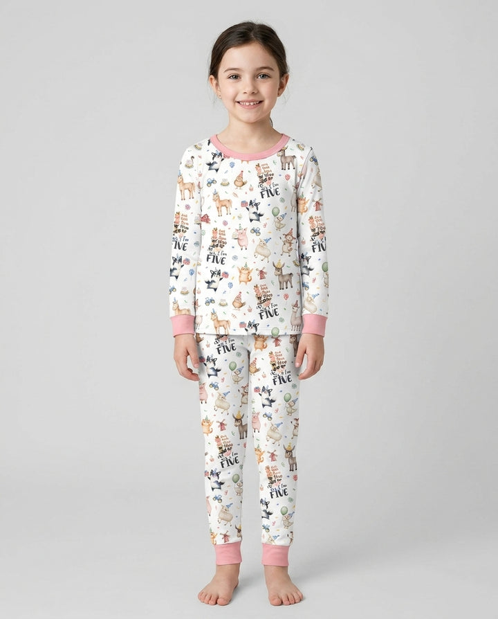 Custom Birthday Barnyard Bash Family Party Bamboo Two Piece Long Sleeve Pajama Set