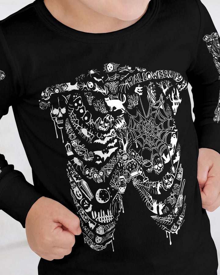 Haunted Halloween Skeleton Bamboo Two Piece Long Sleeve Pajama Set