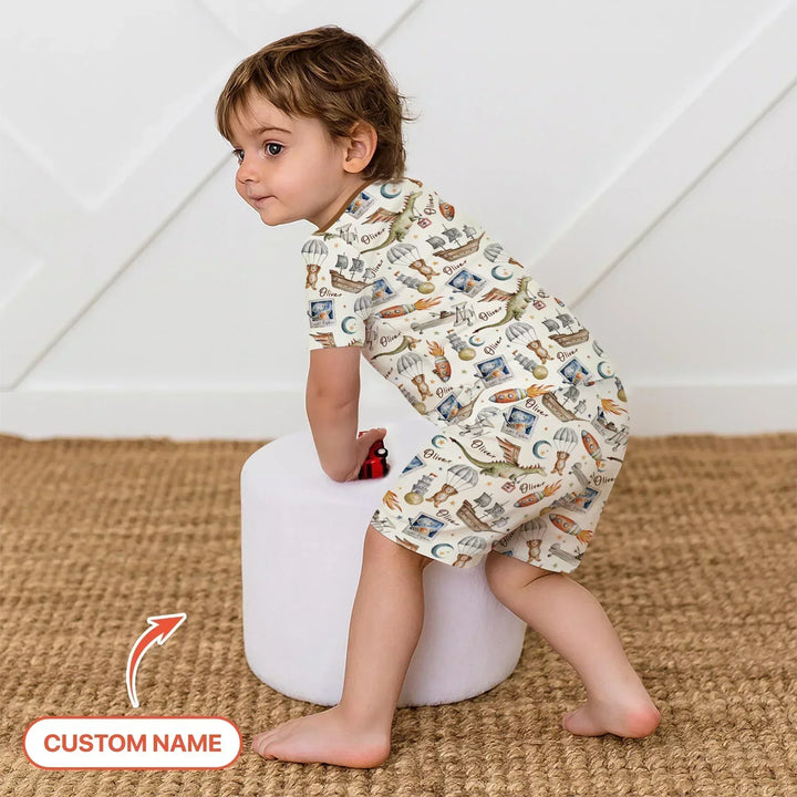 Adventure Dreams Custom Name Bamboo Two Piece Short Sleeve Shorts Pajama Set