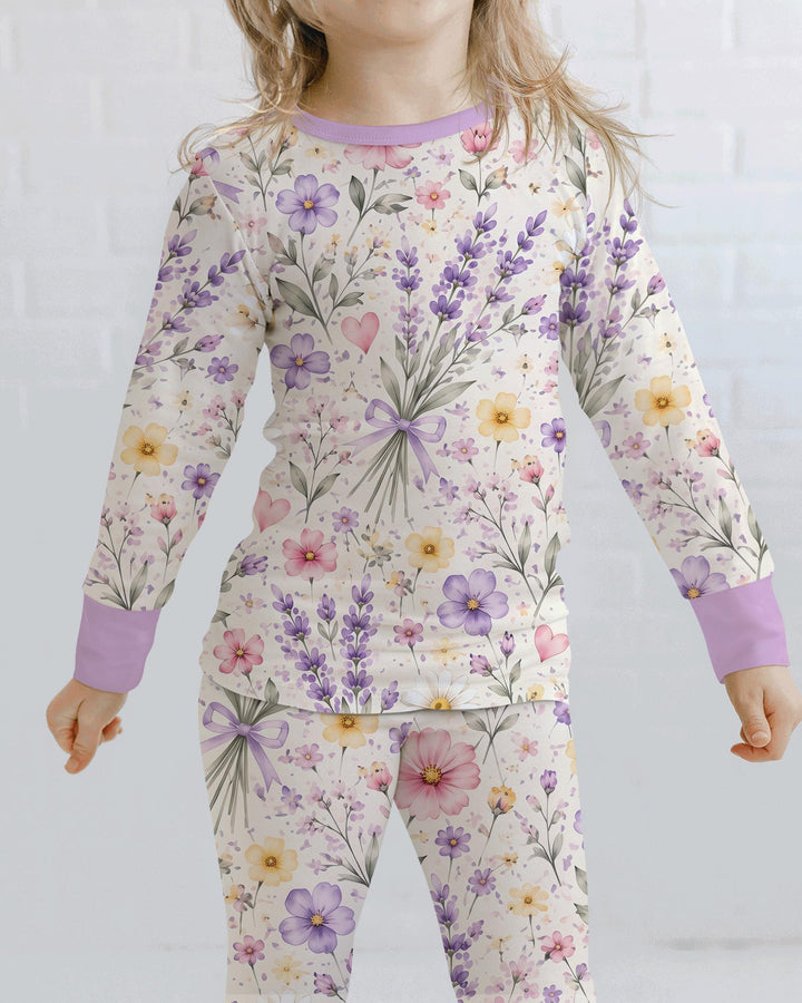 Lavender Wildflower Pastel Floral Bamboo Two Piece Long Sleeve Pajama Set
