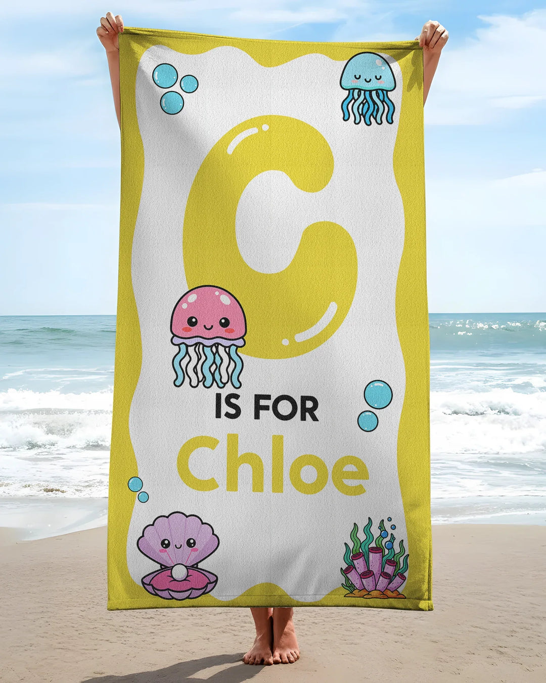 Personalised Ocean Theme Oversized Bamboo Beach Towel