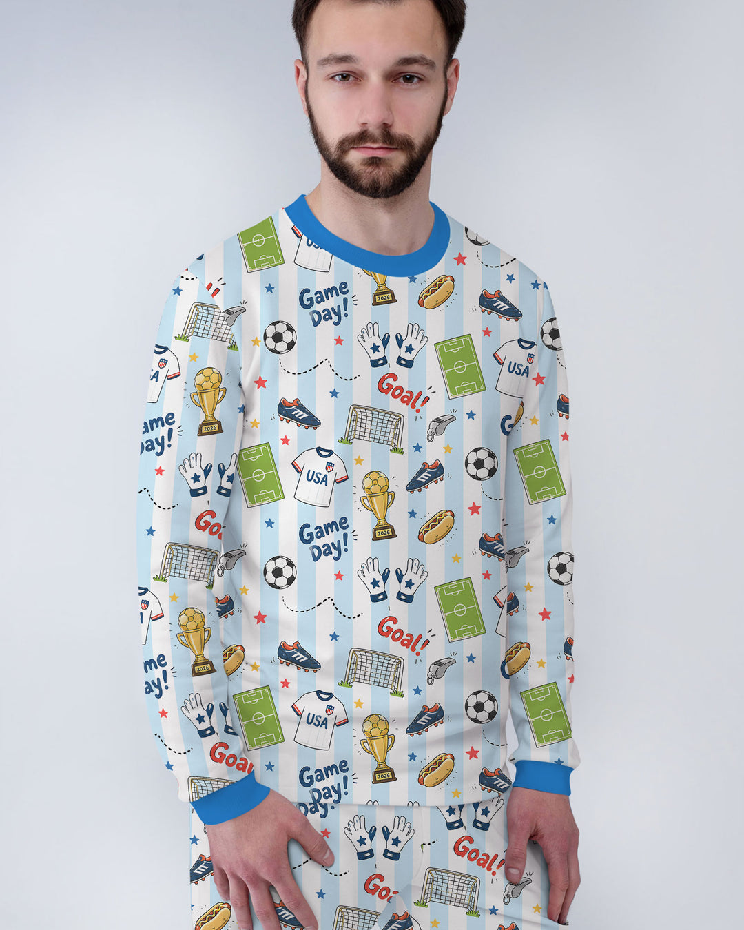 Striped Soccer Game Day Family Matching Bamboo Men's Pajama Set