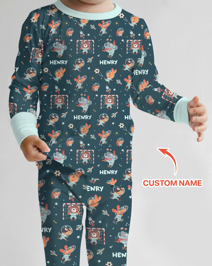 Space Soccer Bamboo Two Piece Long Sleeve Pajama Set