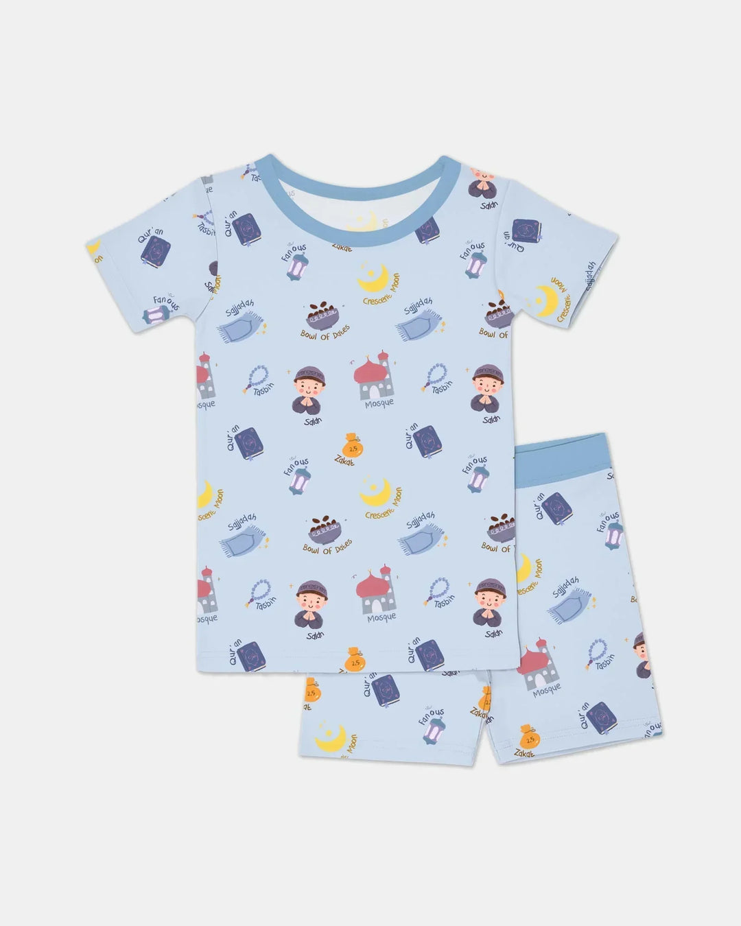 Cute Ramadhan Mubarak Bamboo Two Piece Short Sleeve Shorts Pajama Set