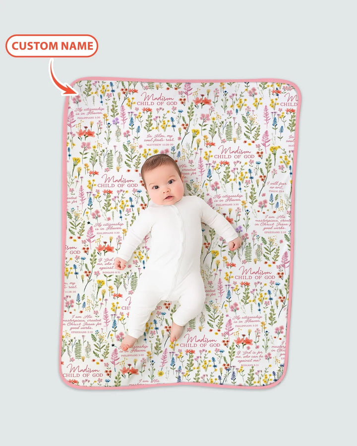 Custom Name Child of God Flower Garden Bamboo Blanket
