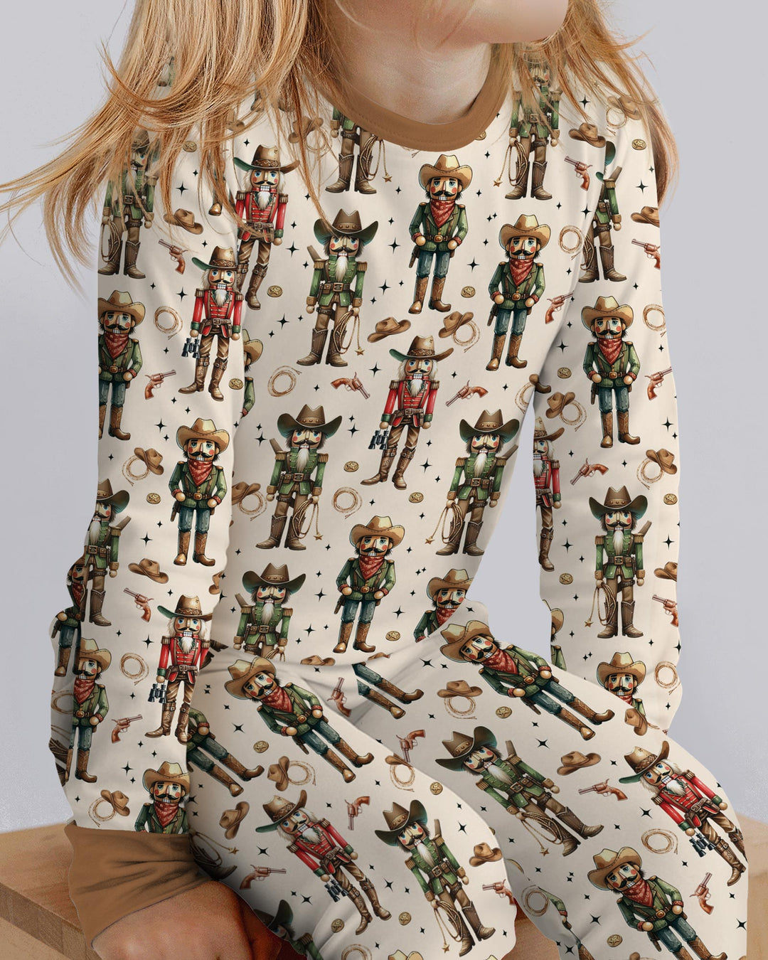 Western Christmas Cowboy Nutcracker Bamboo Two Piece Long Sleeve Pajama Set