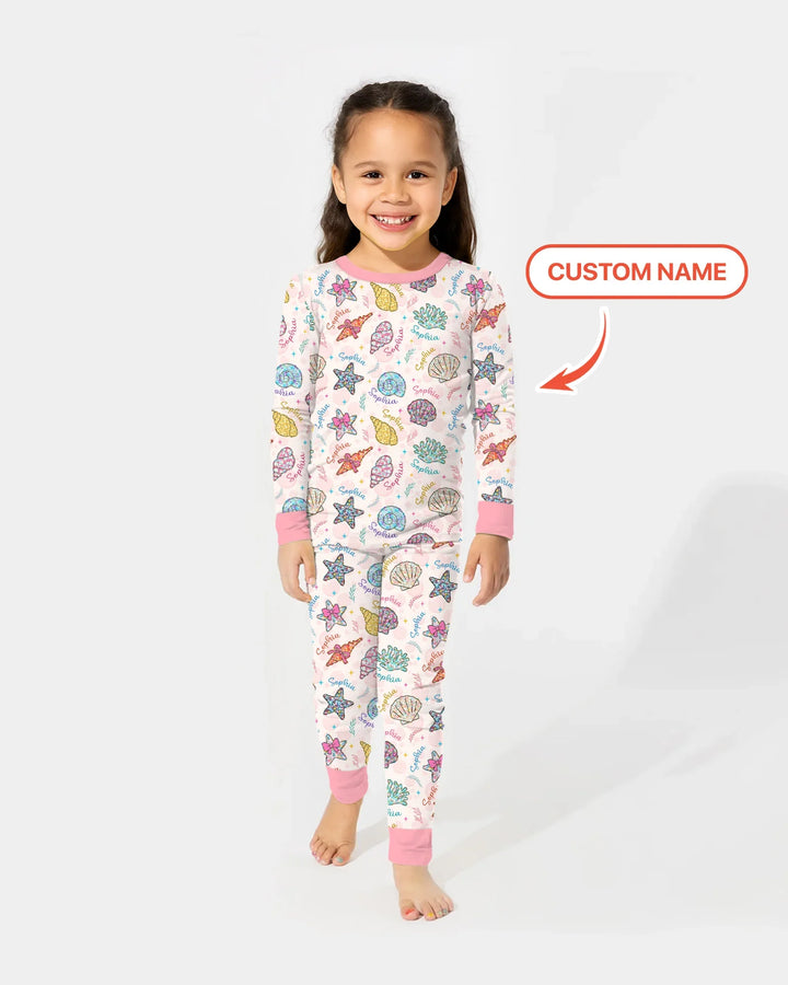 Custom Name Seaside Wildflower Summer Bamboo Two Piece Long Sleeve Pajama Set