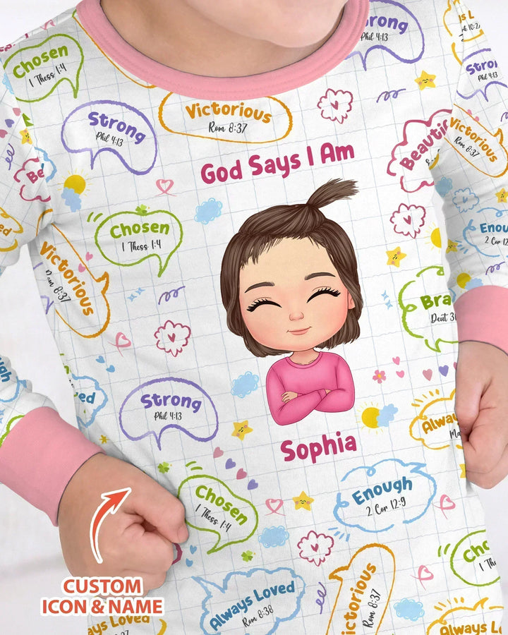 Personalized God Says I Am- Baby Girl Bamboo Two Piece Long Sleeve Pajama Set