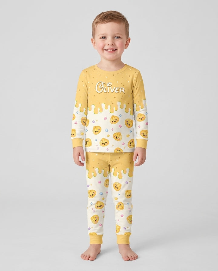 Personalized Dripping Kawaii Dumpling Bamboo Two Piece Long Sleeve Pajama Set