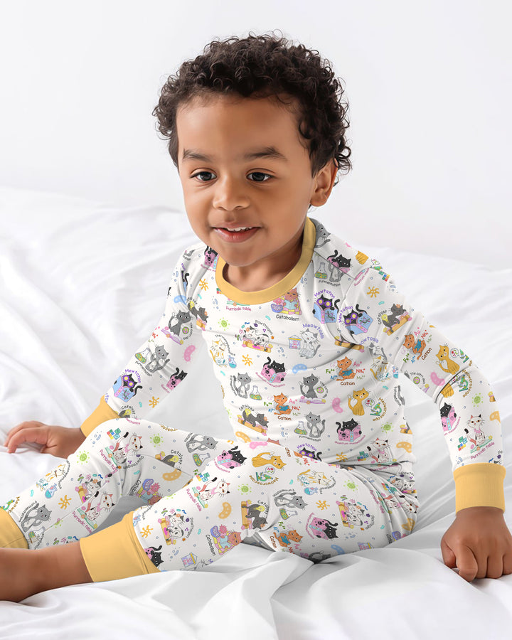 Funny Cat Love Scientist Bamboo Two Piece Long Sleeve Pajama Set