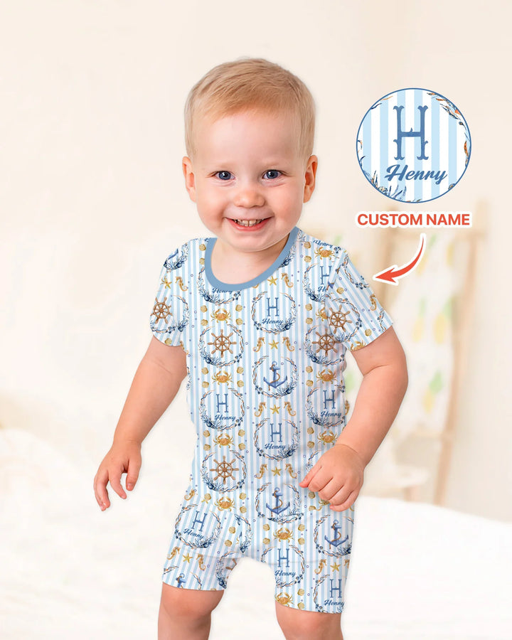 Bon Voyage Custom Name Bamboo Two Piece Short Sleeve Shorts Pajama Set