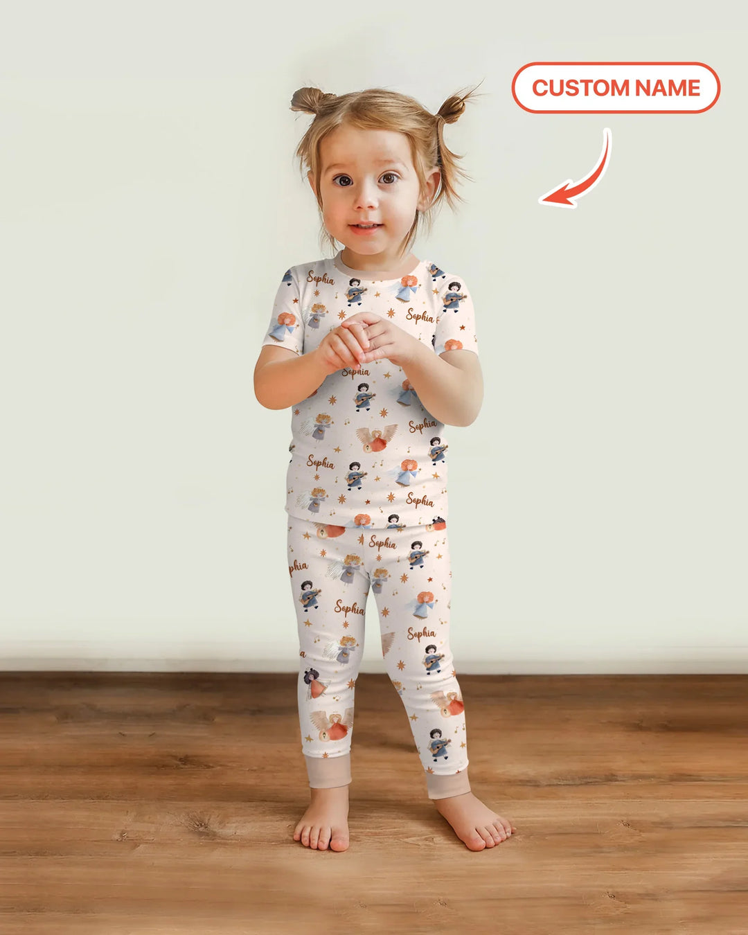 Guardian Angels Custom Name Bamboo Two Piece Short Sleeve Pajama Set