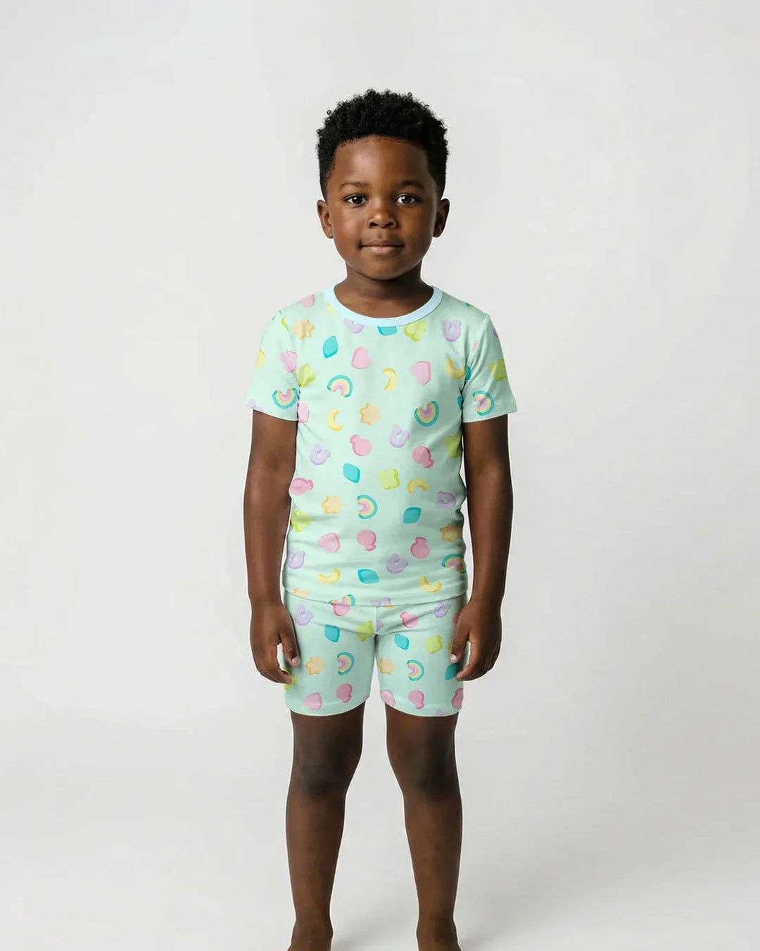Pastel Lucky Charms Scatter Bamboo Two Piece Short Sleeve Shorts Pajama Set
