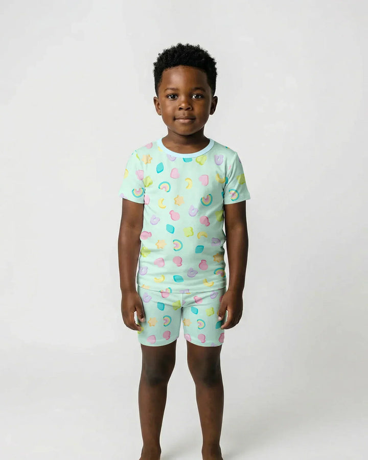 Pastel Lucky Charms Scatter Bamboo Two Piece Short Sleeve Shorts Pajama Set
