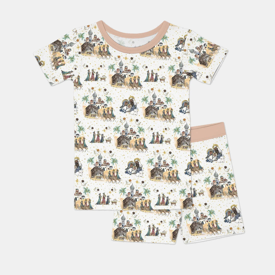 Nativity Christmas Family Matching Family Bamboo Two Piece Short Sleeve Shorts Pajama Set