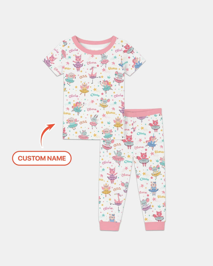 Fairy Friends Ballet Custom Name Bamboo Two Piece Short Sleeve Pajama Set