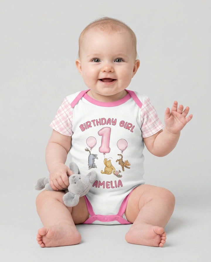 Little Bear Birthday Custom Name And Age Balloon Bamboo Bodysuit
