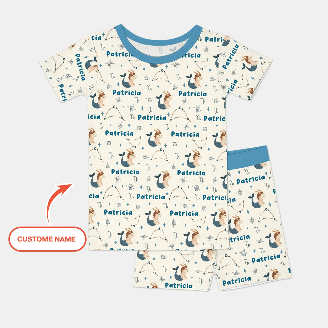 Bohemian Baby Zodiac Signs Custom Name Bamboo Two Piece Short Sleeve Shorts Pajama Set