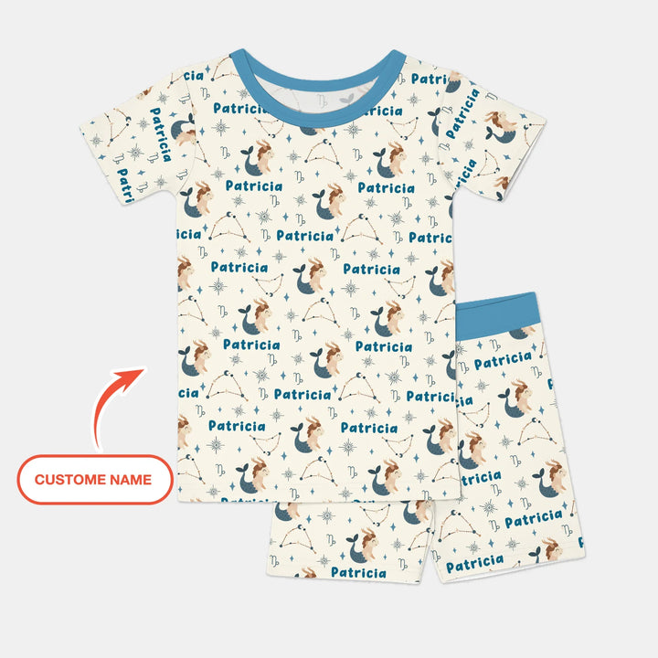 Bohemian Baby Zodiac Signs Custom Name Bamboo Two Piece Short Sleeve Shorts Pajama Set