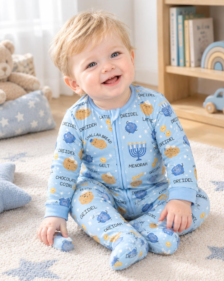 Family Hanukkah Matching Bamboo Zippered Footie Romper