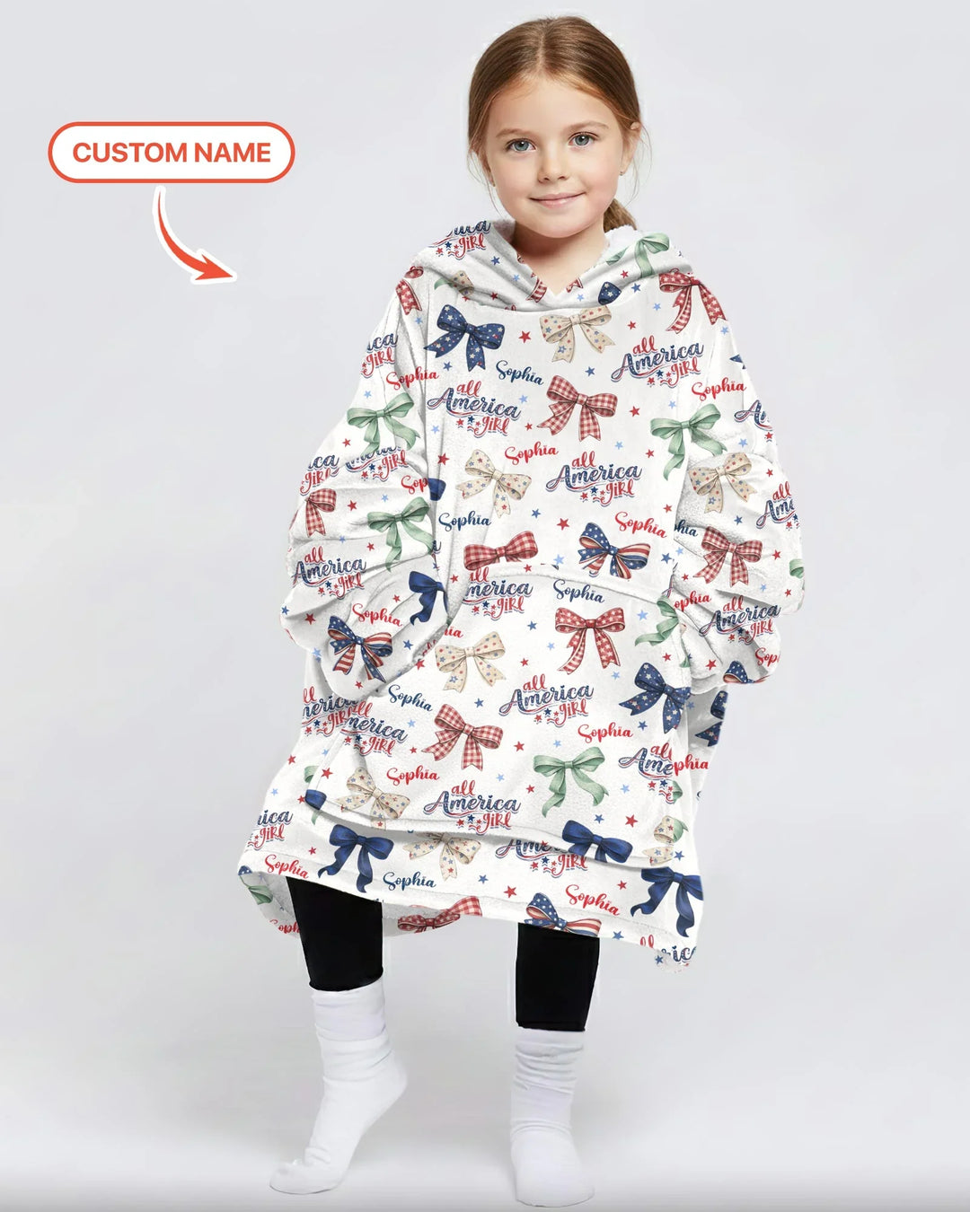 Custom Name All American Girl Bamboo Blanket Hoodie