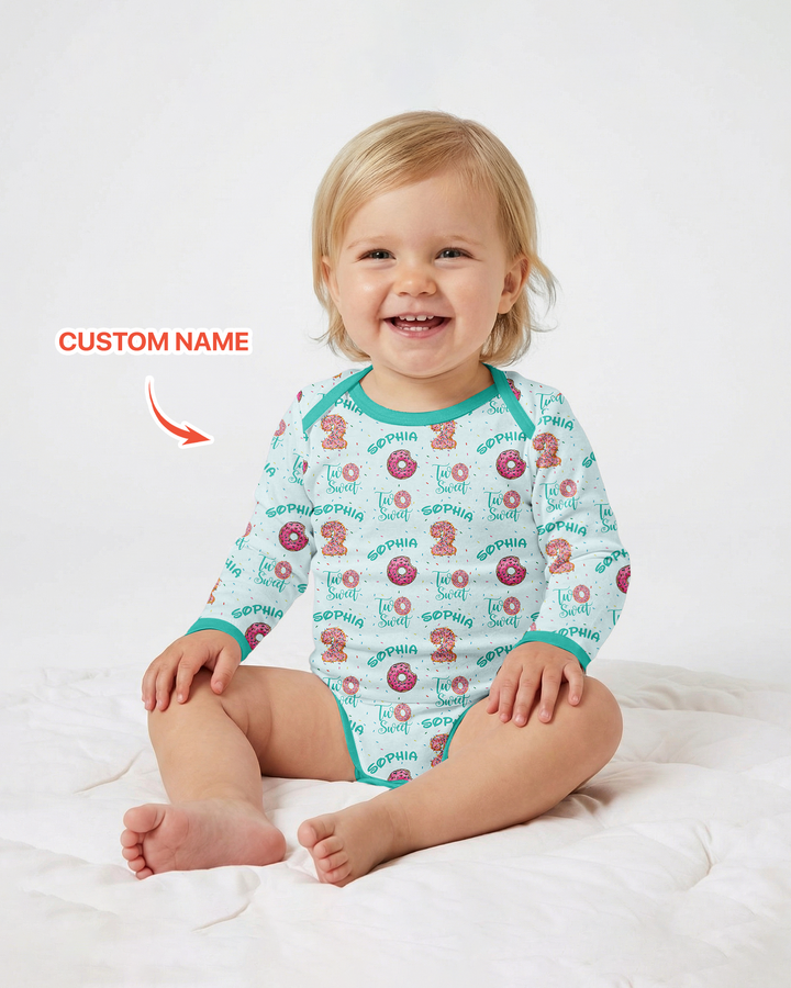 Custom Name Two Sweet Donut Bamboo Bodysuit