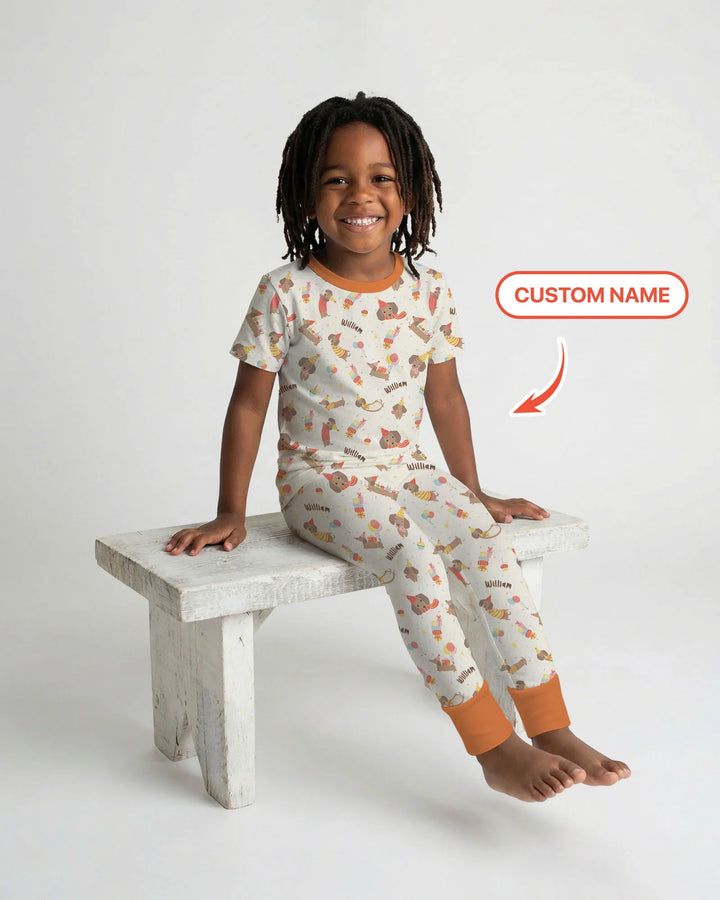 Dachshund Birthday Bamboo Two Piece Short Sleeve Pajama Set
