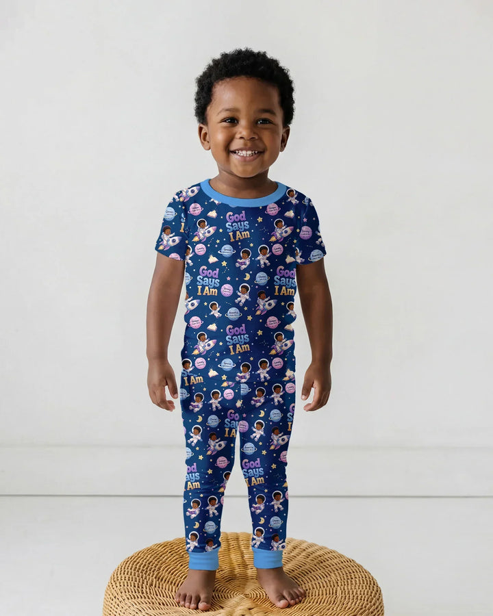 Black Boy God Says I Am Bamboo Two Piece Short Sleeve Pajama Set