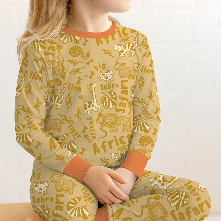 Handdrawn African Animals Bamboo Two Piece Long Sleeve Pajama Set