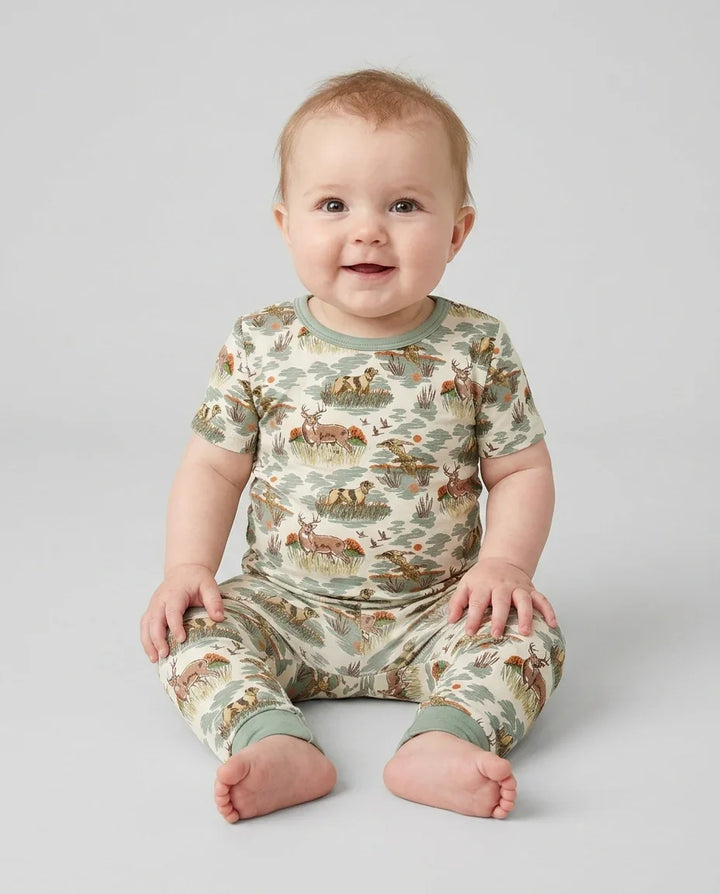 Vintage Hunting Season Daddy& Me Matching Bamboo Two Piece Short Sleeve Pajama Set