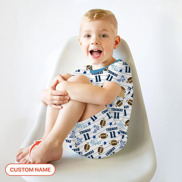 Custom Name Football Time Bamboo Two Piece Short Sleeve Shorts Pajama Set