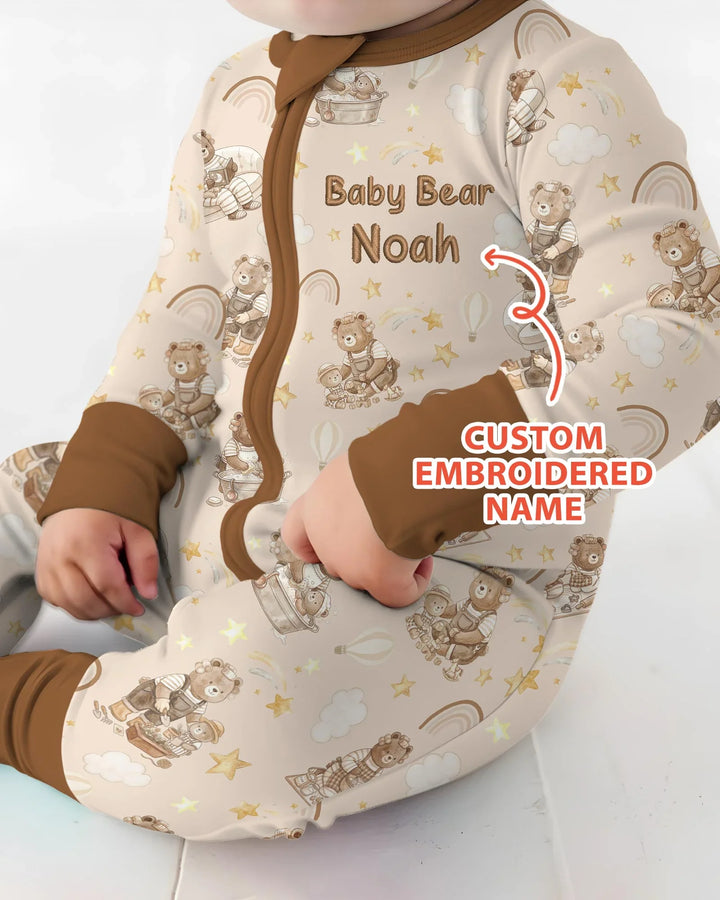 Custom Embroidered Name Mama Bear and Baby Bear Bamboo Convertible Zippy