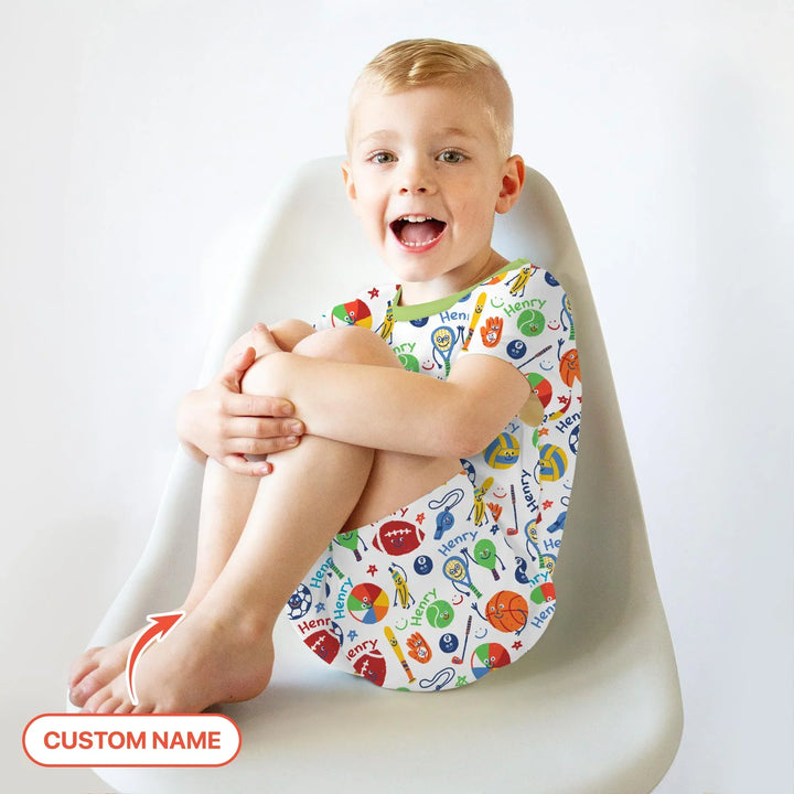 Play Ball Custom Name Bamboo Two Piece Short Sleeve Shorts Pajama Set