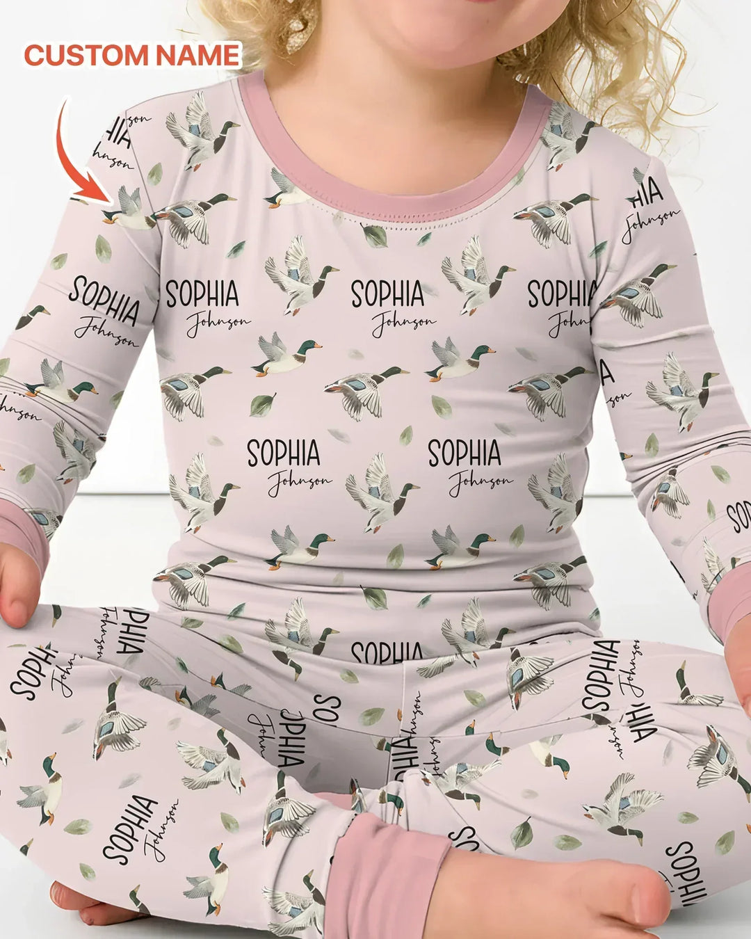 Custom Name Mallard Duck Bamboo Two Piece Long Sleeve Pajama Set