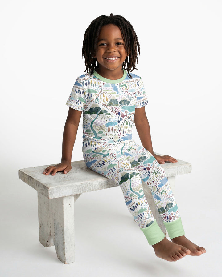 Whimsical Psalms 23 Map Bamboo Two Piece Short Sleeve Pajama Set