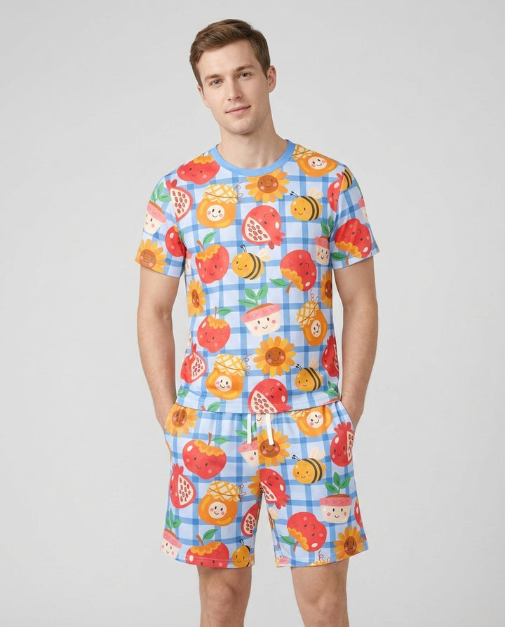Sweet New Year Bamboo Men Short Sleeve Short Pajama Set