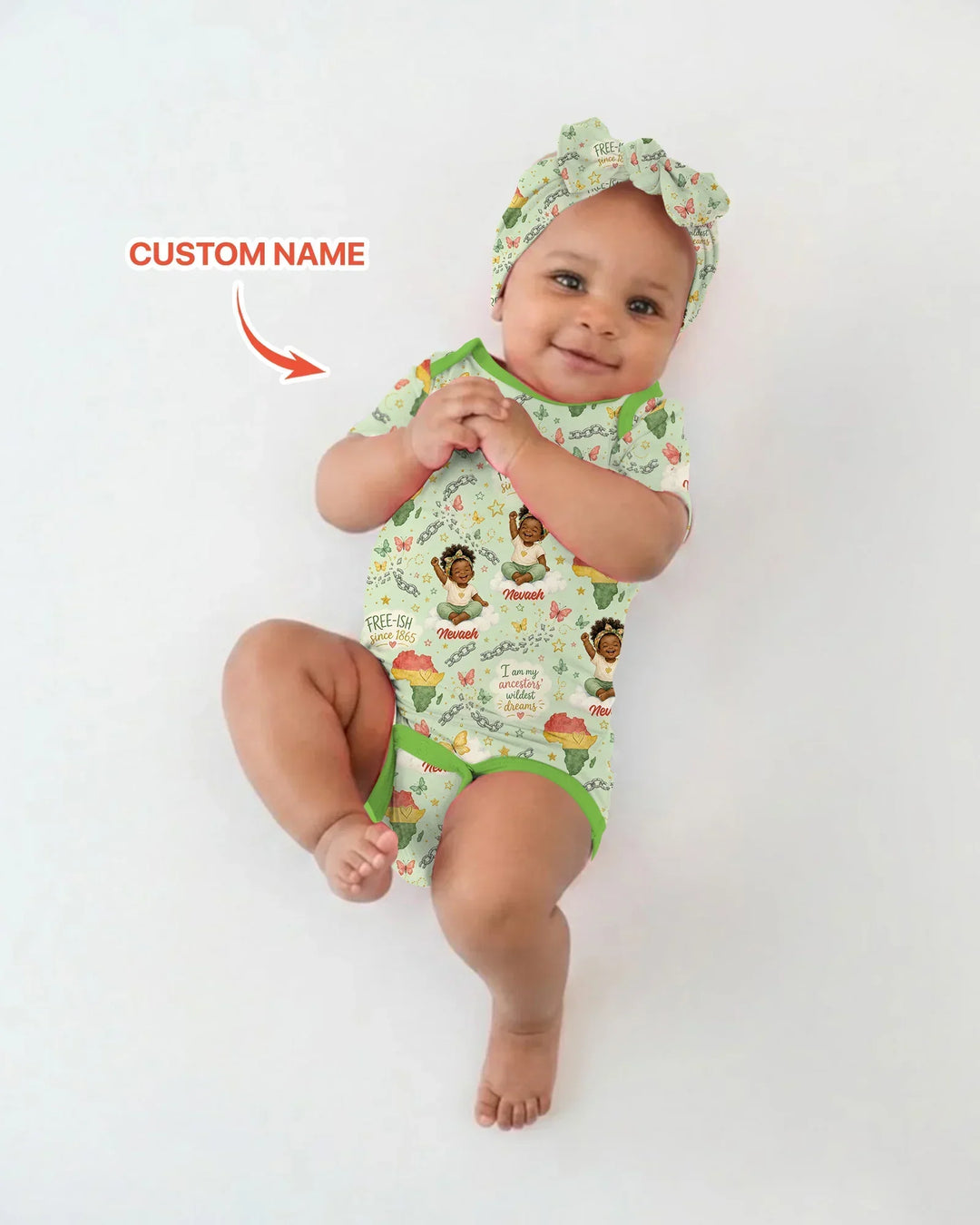 Custom Name Juneteenth I Am My Ancestors' Wildest Dream Bamboo Bodysuit