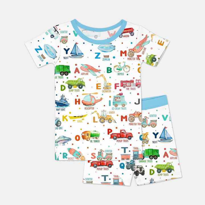 Transportation Alphabet Bamboo Two Piece Short Sleeve Shorts Pajama Set