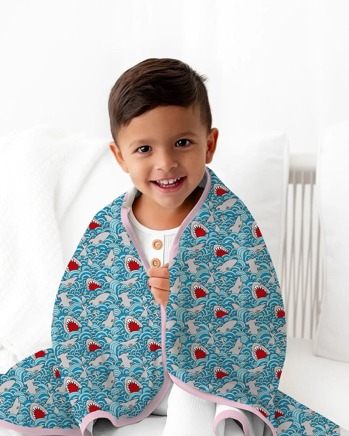 Shark Wave Rush Bamboo Blanket