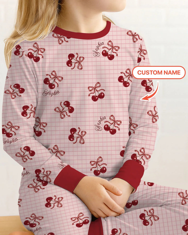 Cherry Mom and Me Bamboo Two Piece Long Sleeve Pajama Set