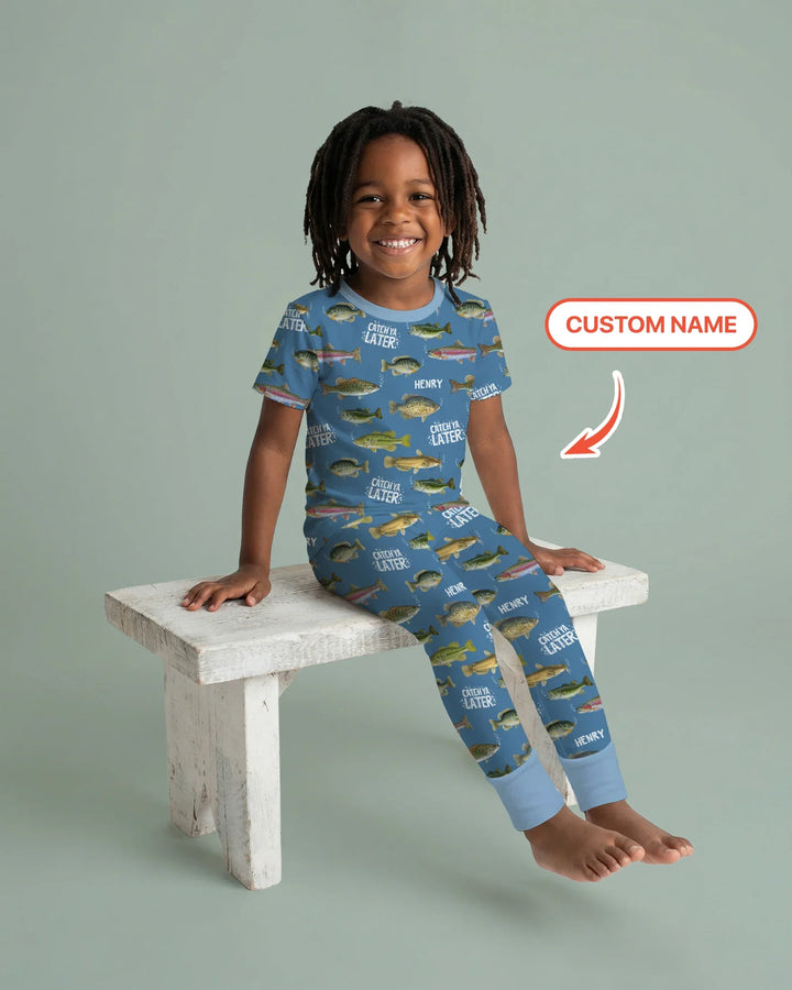 Catch Ya Later Matching Daddy & Me Bamboo Two Piece Short Sleeve Pajama Set