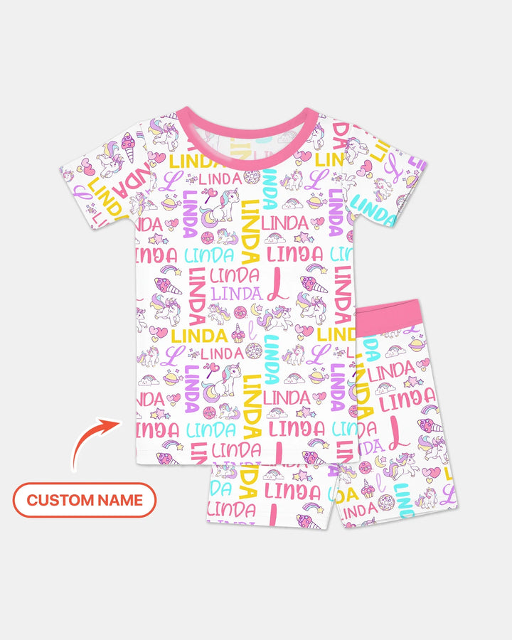Personalized Fantasy Unicorn Word Bamboo Two Piece Short Sleeve Shorts Pajama Set
