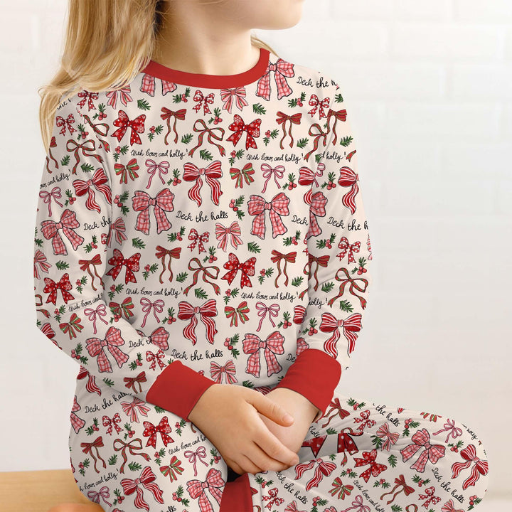 Coquette Christmas Bows Bamboo Two Piece Long Sleeve Pajama Set