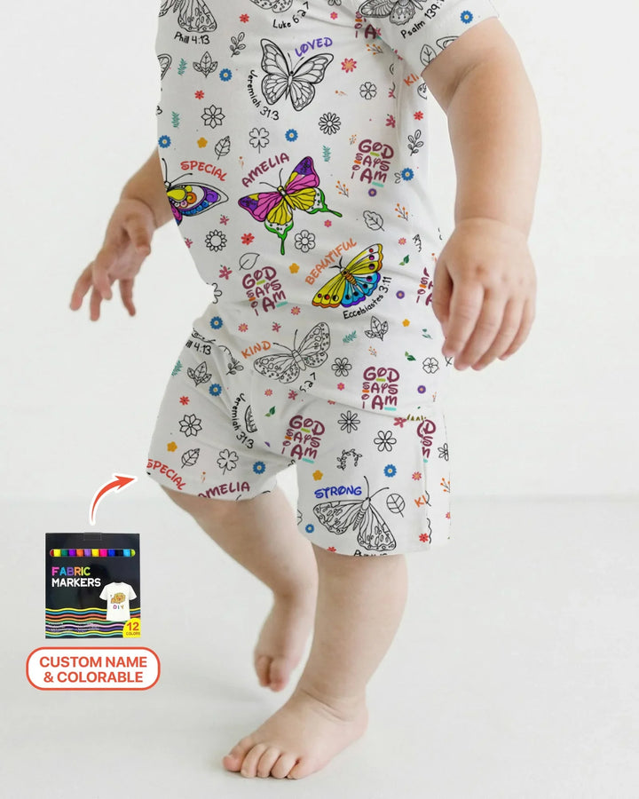 Colorable Custom Name God Says I Am Butterfly Bamboo Two Piece Short Sleeve Shorts Pajama Set
