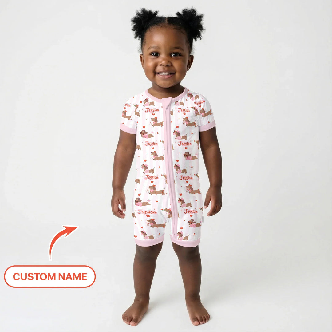 Custom Name Valentine Dachshund Family Matching Bamboo Shorty Zippy