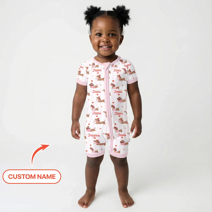 Custom Name Valentine Dachshund Family Matching Bamboo Shorty Zippy