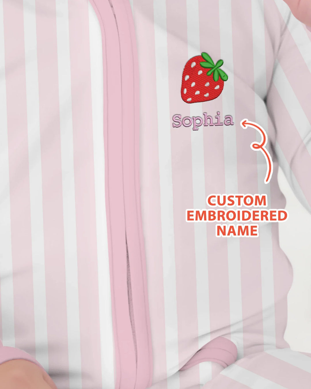 Personalized Embroidered Pink Stripes Baby Bamboo Convertible Zippy